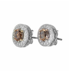 GIA Certified .91 Carat Orange Brown Diamond White Gold Earrings