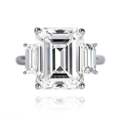 GIA Certified 9.10 Carat Emerald Cut Diamond Three-Stone Ring