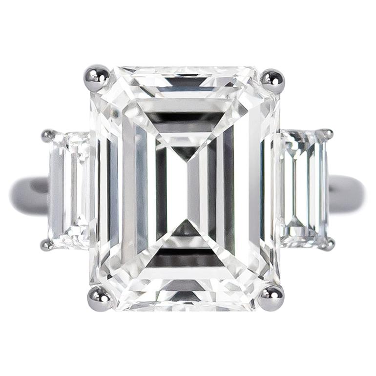 GIA Certified 9.10 Carat Emerald Cut Diamond Three-Stone Ring