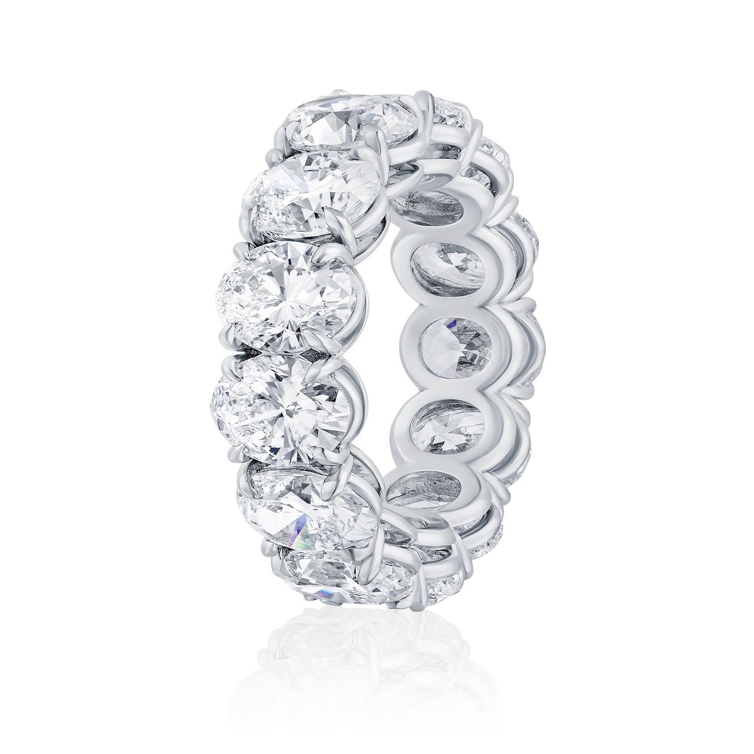 Contemporary GIA Certified 9.10 Carat Oval Diamond Eternity Band Ring in Platinum For Sale