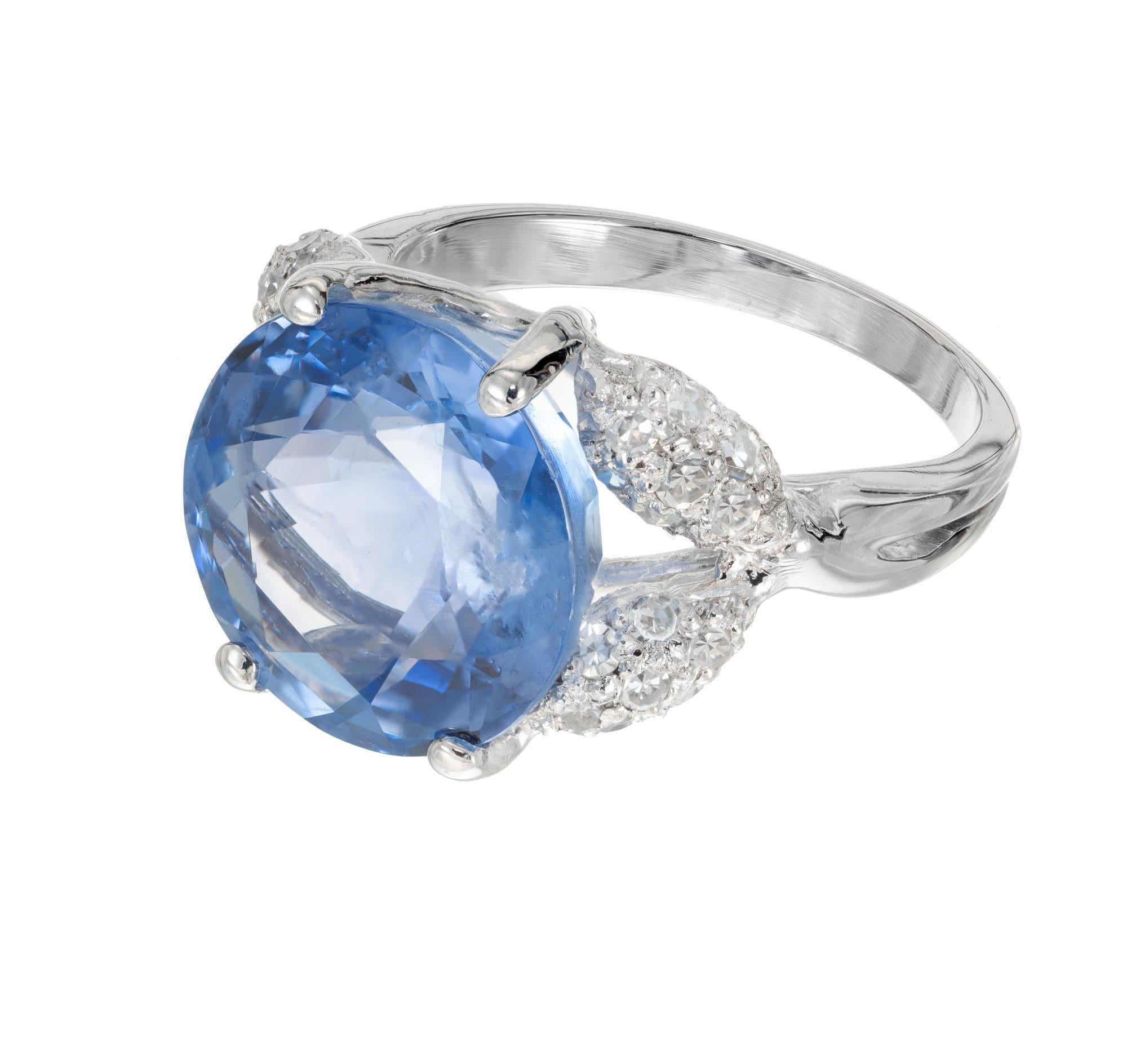 Round Cut GIA Certified 9.13 Carat Ceylon Sapphire Pave Diamond Platinum Engagement Ring For Sale