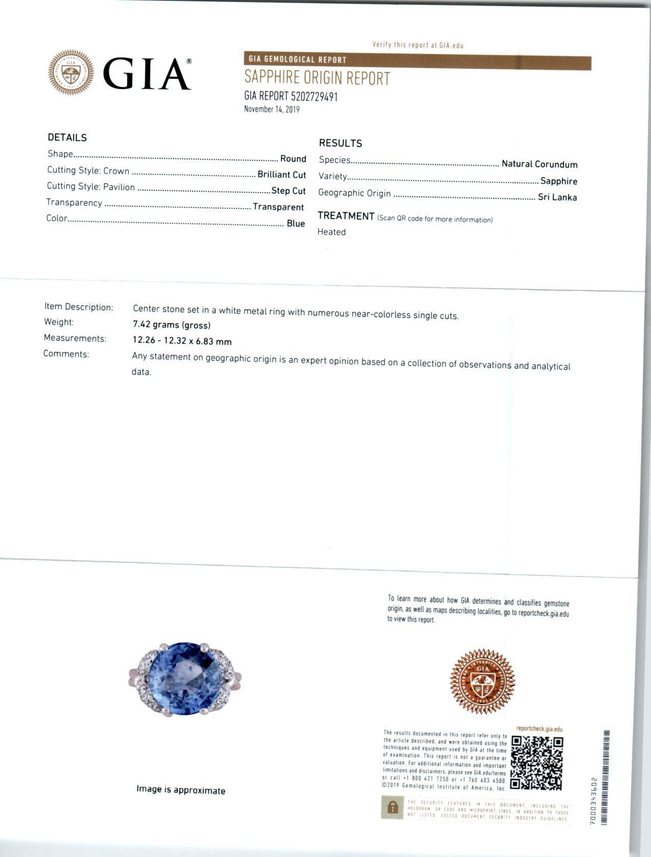 GIA Certified 9.13 Carat Ceylon Sapphire Pave Diamond Platinum Engagement Ring In Good Condition For Sale In Stamford, CT