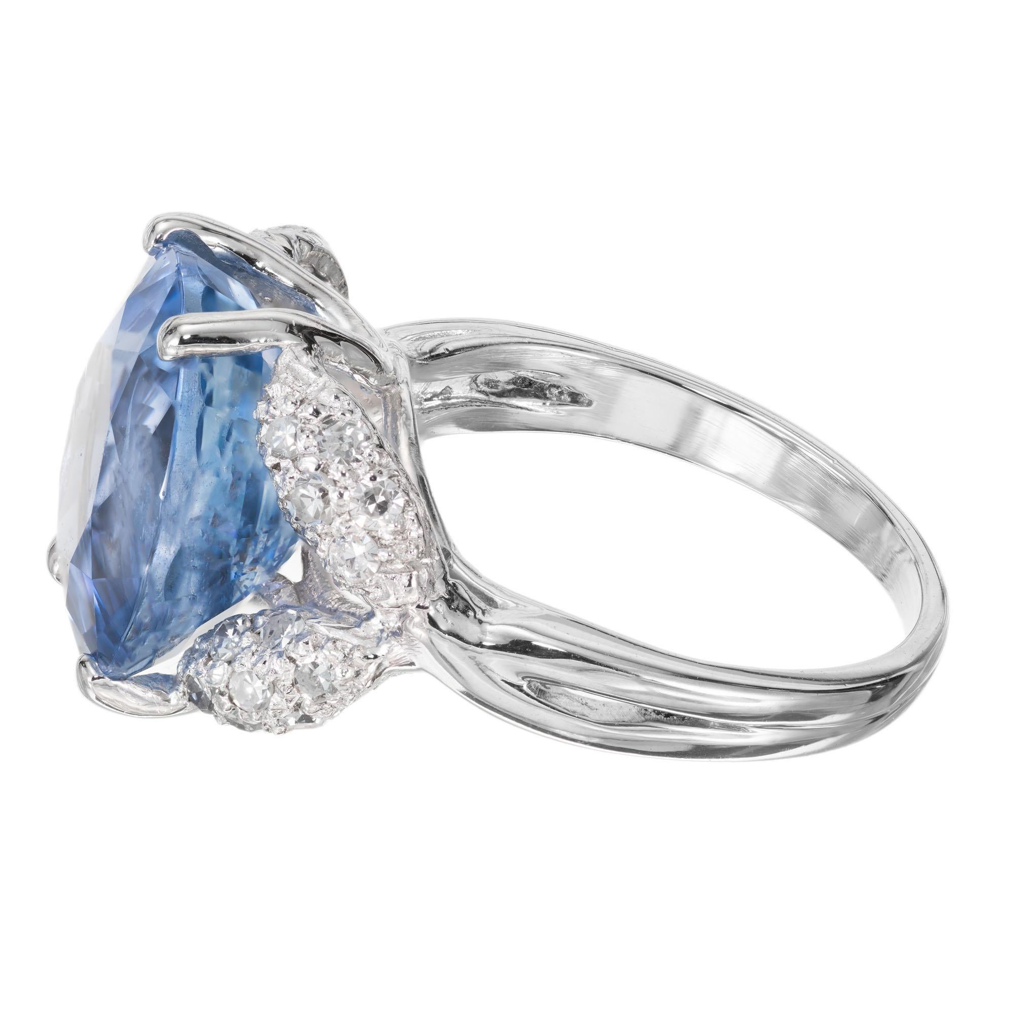 Women's GIA Certified 9.13 Carat Ceylon Sapphire Pave Diamond Platinum Engagement Ring For Sale
