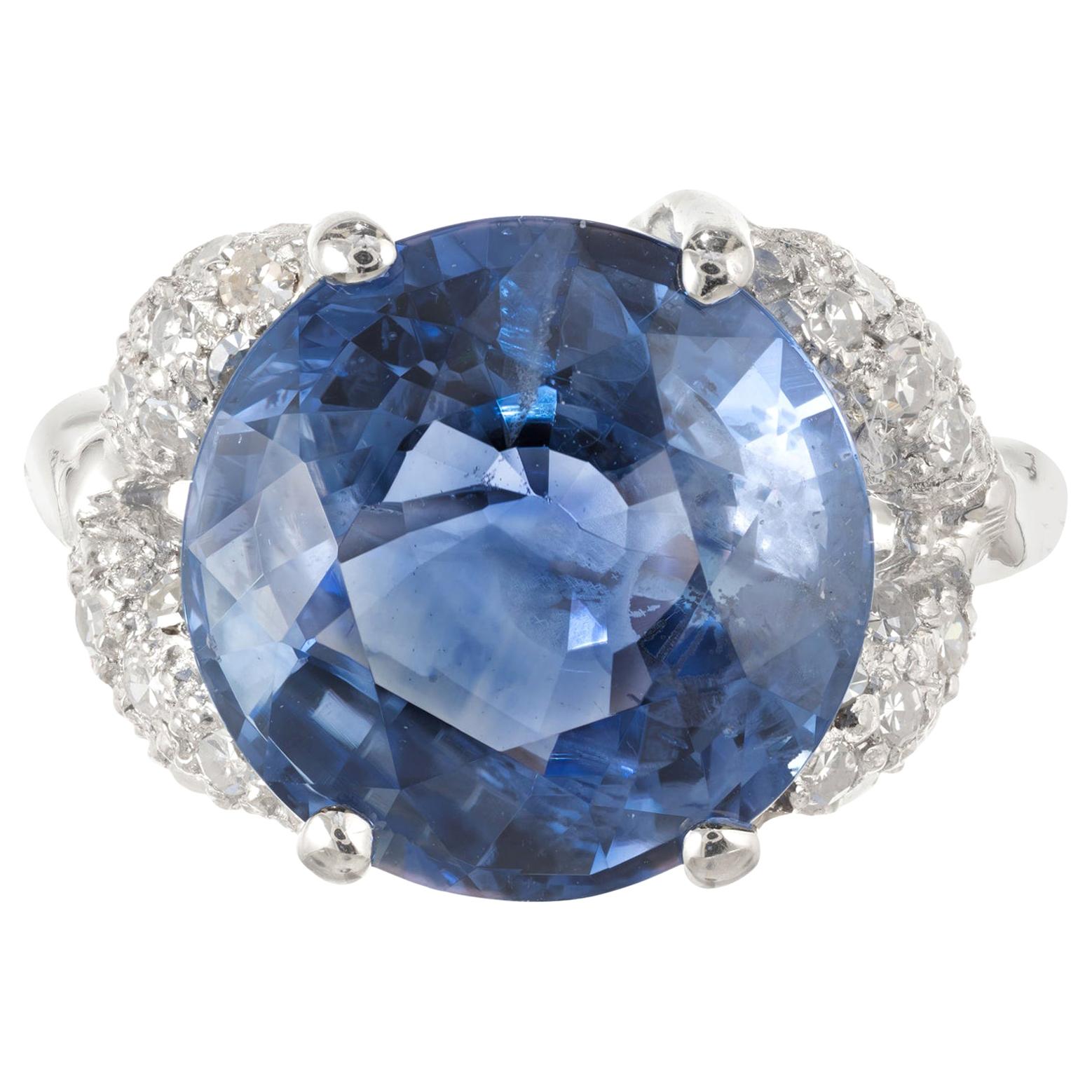 GIA Certified 9.13 Carat Ceylon Sapphire Pave Diamond Platinum Engagement Ring For Sale