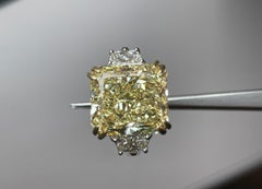GIA Certified 9.13 Carat Fancy Yellow Radiant Cut Three-Stone Engagement Ring