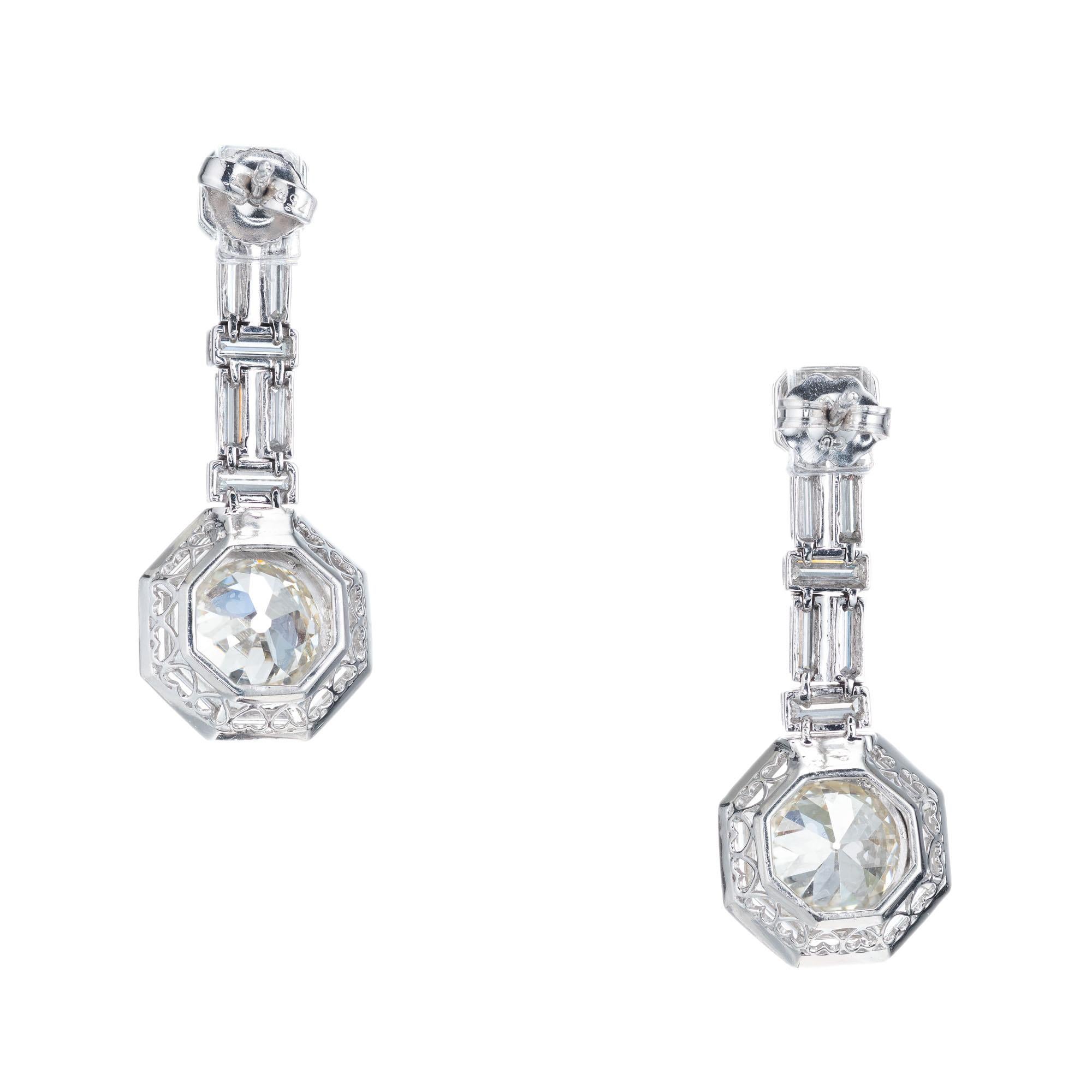 Old European Cut GIA Certified 9.14 Carat Diamond Platinum Art Deco Dangle Earrings For Sale