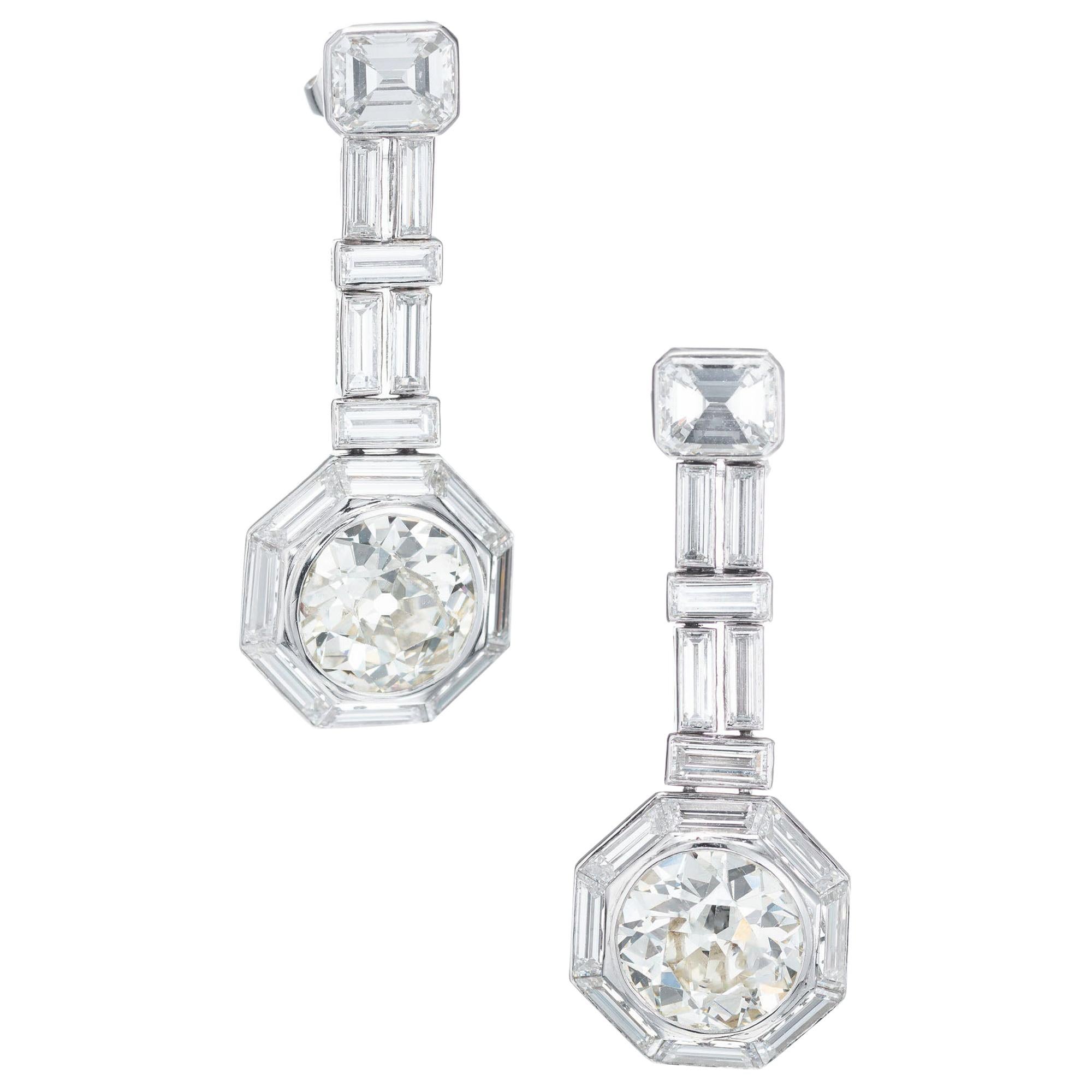 Boucles d'oreilles pendantes Art Déco en platine avec 9,14 carats de diamants certifiés GIA