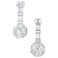 GIA Certified 9.14 Carat Diamond Platinum Art Deco Dangle Earrings