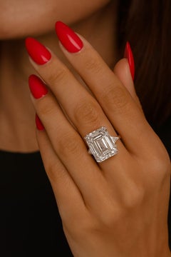 GIA Certified 9.14 Carat Emerald Cut Diamond Ring with Trillion Side Stones