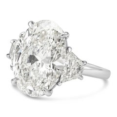 GIA Certified 9.18 Carats Oval Cut Diamond Three-Stone Engagement Ring
