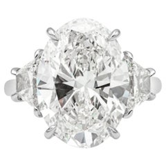 GIA Certified 9.18 Carat Oval Cut Diamond Three-Stone Engagement Ring