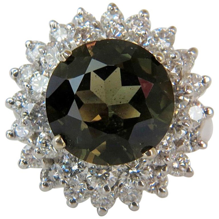 GIA Certified 9.19 Carat Green Kornerupine Diamond Ring For Sale at