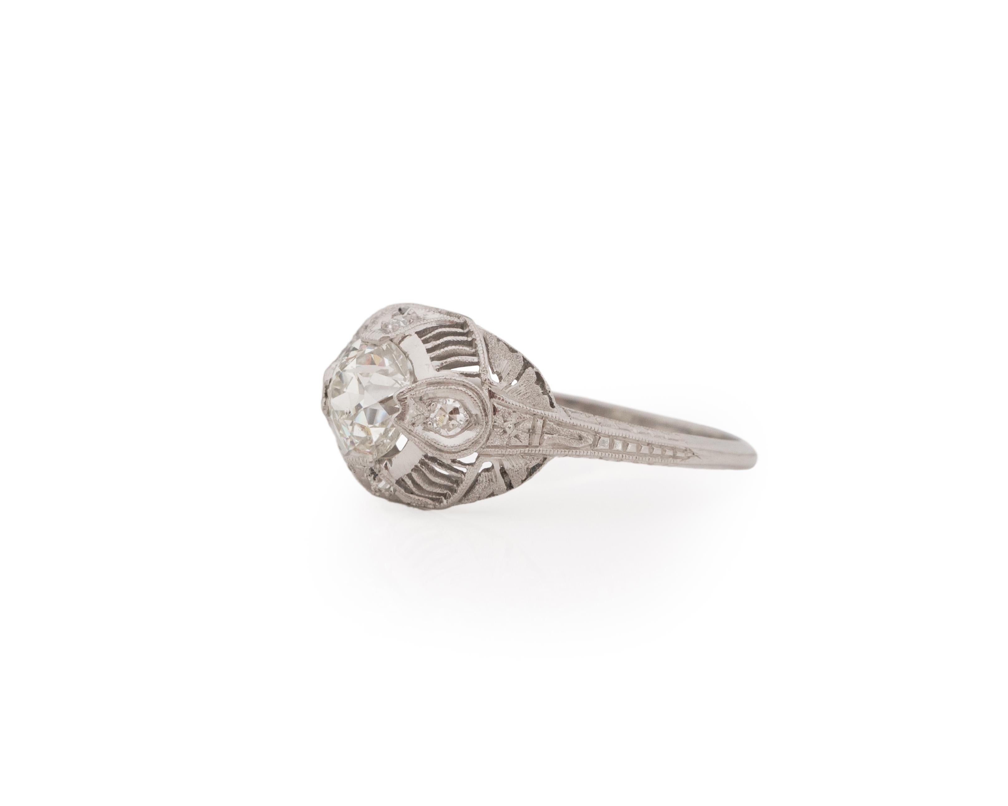 Old European Cut GIA Certified .92 Carat Art Deco Diamond Platinum Engagement Ring For Sale