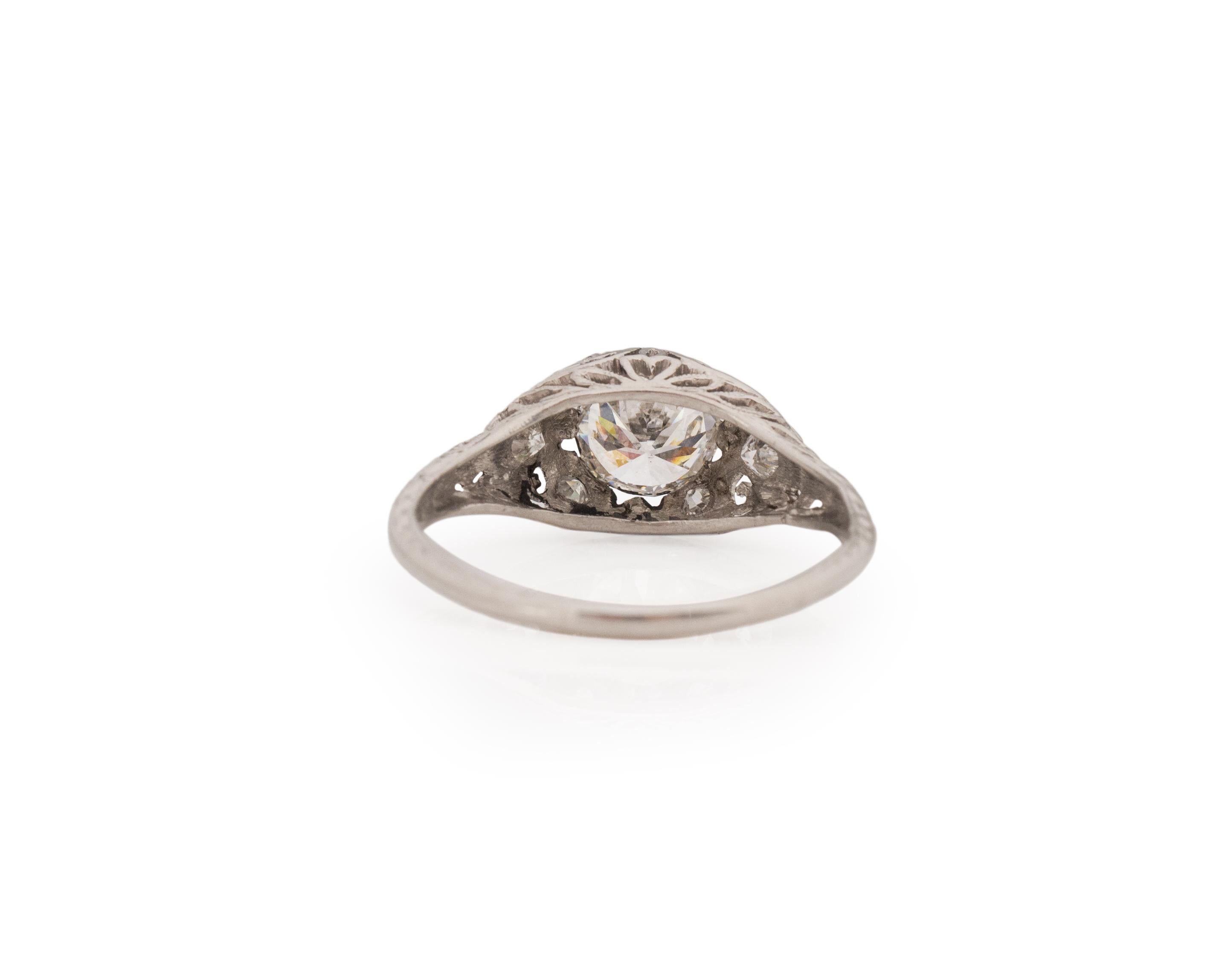 Gia Certified .92 Carat Art Deco Diamond Platinum Engagement Ring In Good Condition For Sale In Atlanta, GA