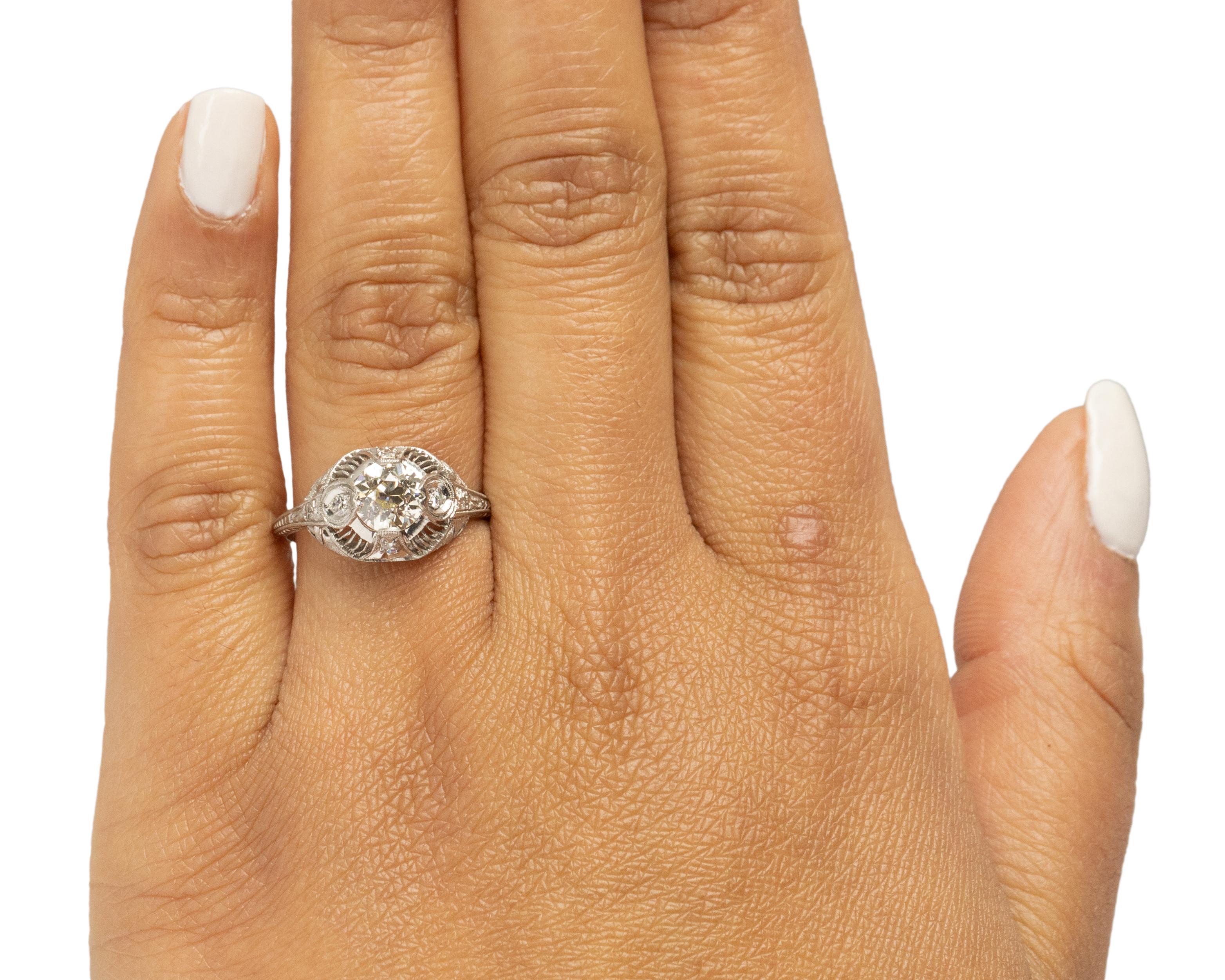 Women's GIA Certified .92 Carat Art Deco Diamond Platinum Engagement Ring For Sale
