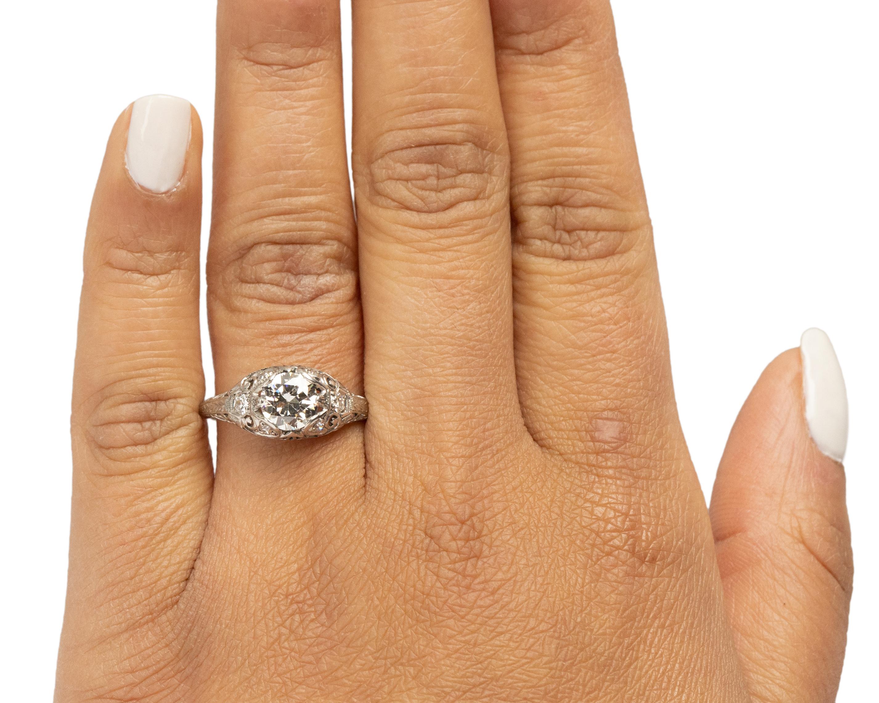 Women's Gia Certified .92 Carat Art Deco Diamond Platinum Engagement Ring For Sale