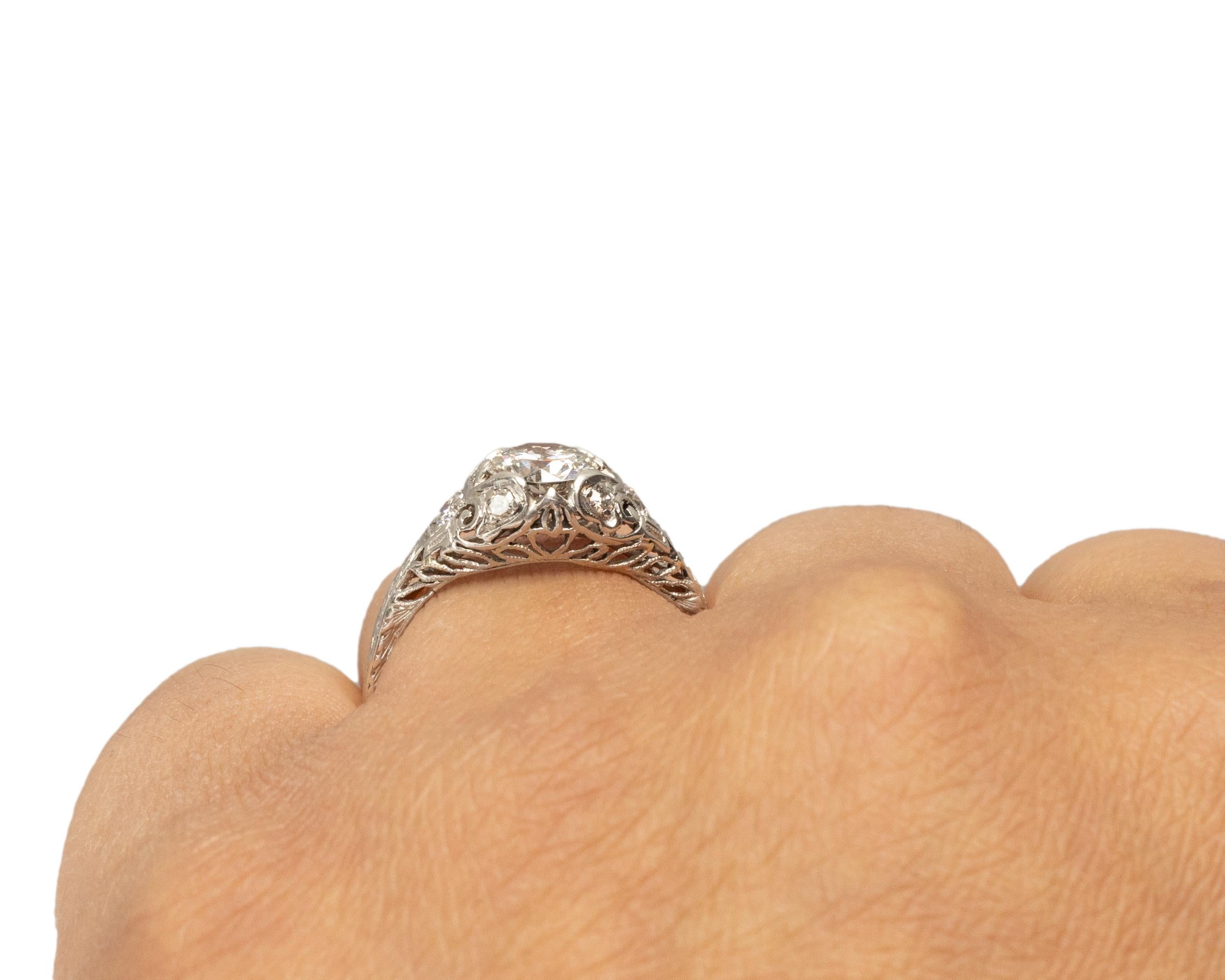 Gia Certified .92 Carat Art Deco Diamond Platinum Engagement Ring For Sale 1