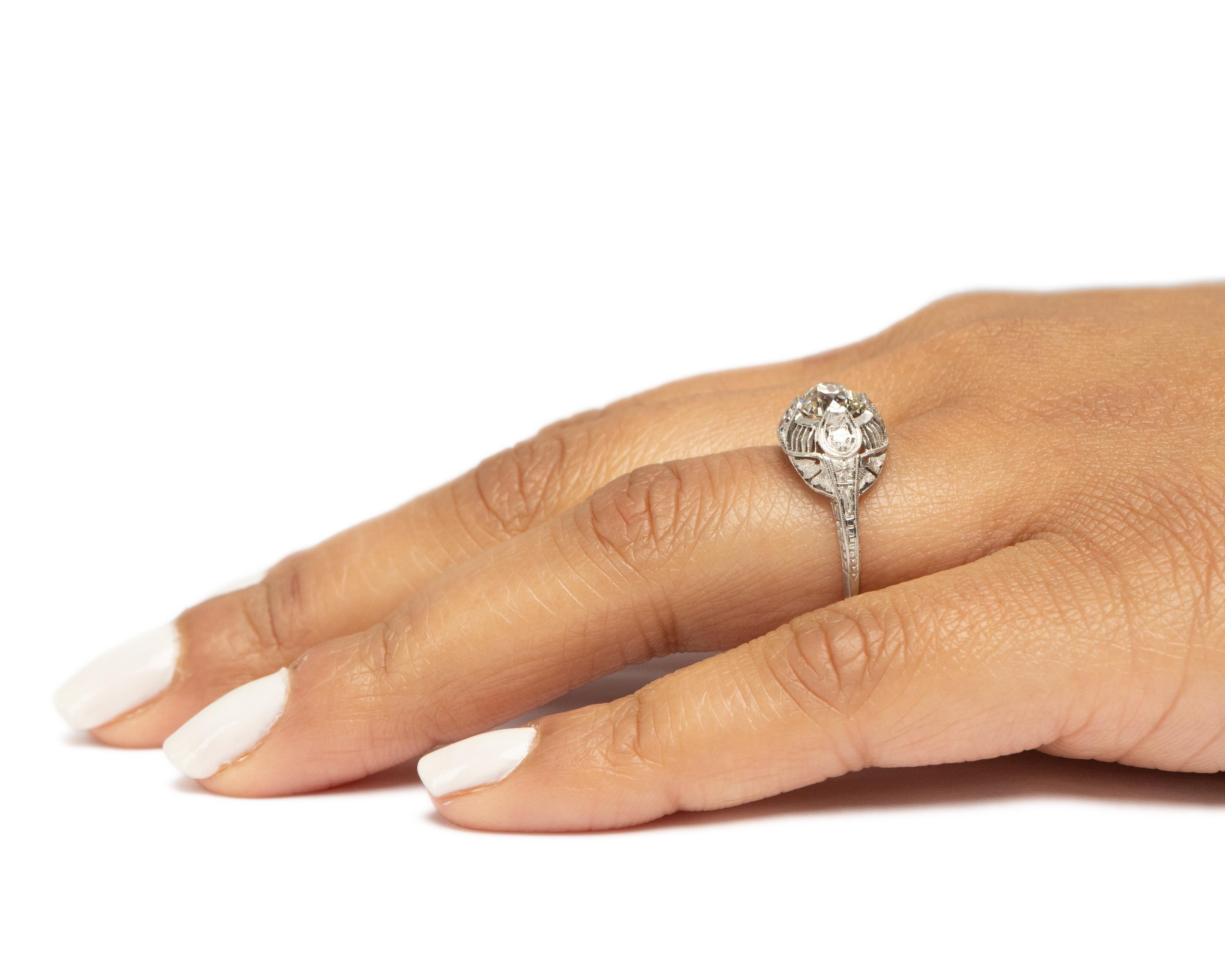 GIA Certified .92 Carat Art Deco Diamond Platinum Engagement Ring For Sale 2