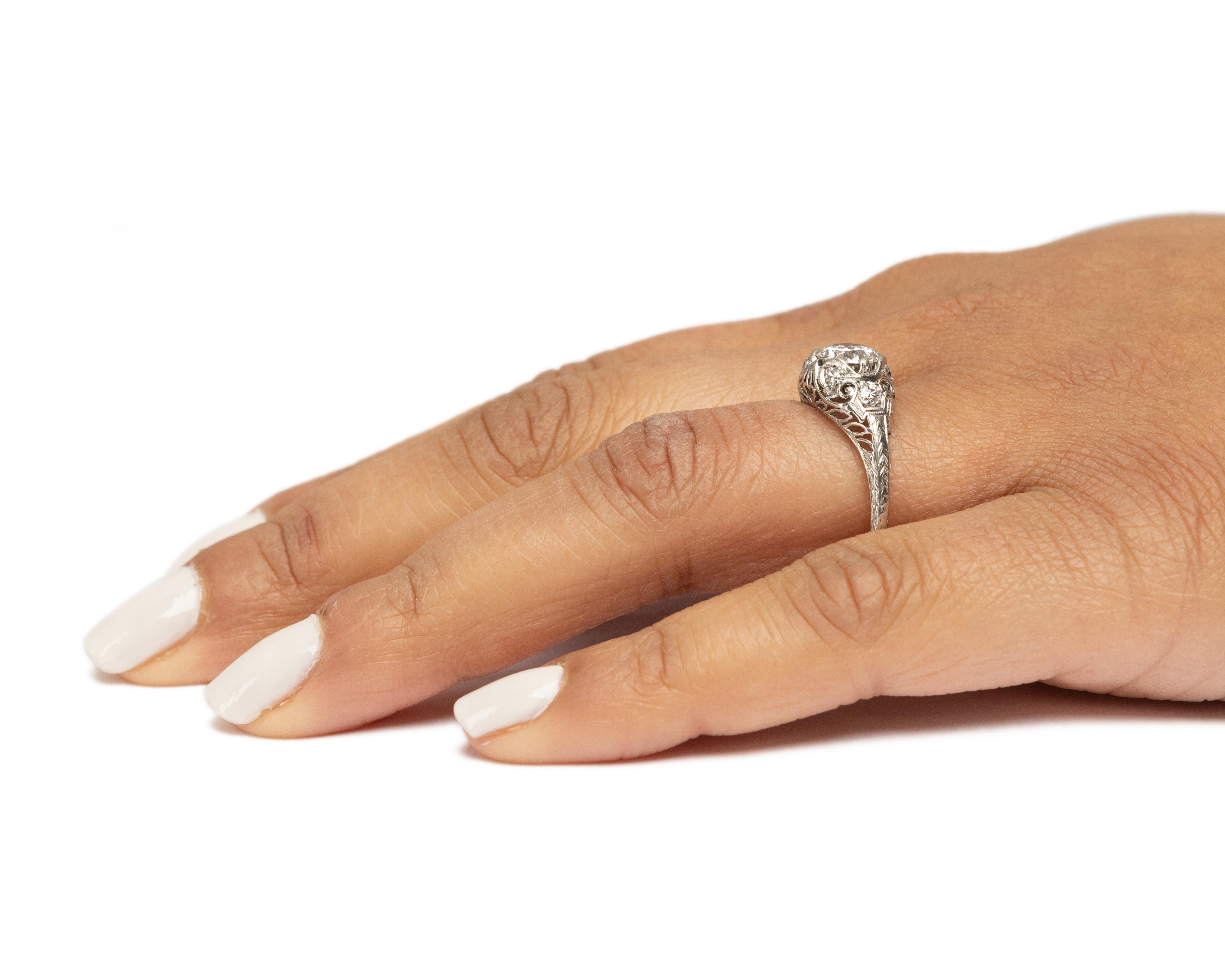 Gia Certified .92 Carat Art Deco Diamond Platinum Engagement Ring For Sale 2