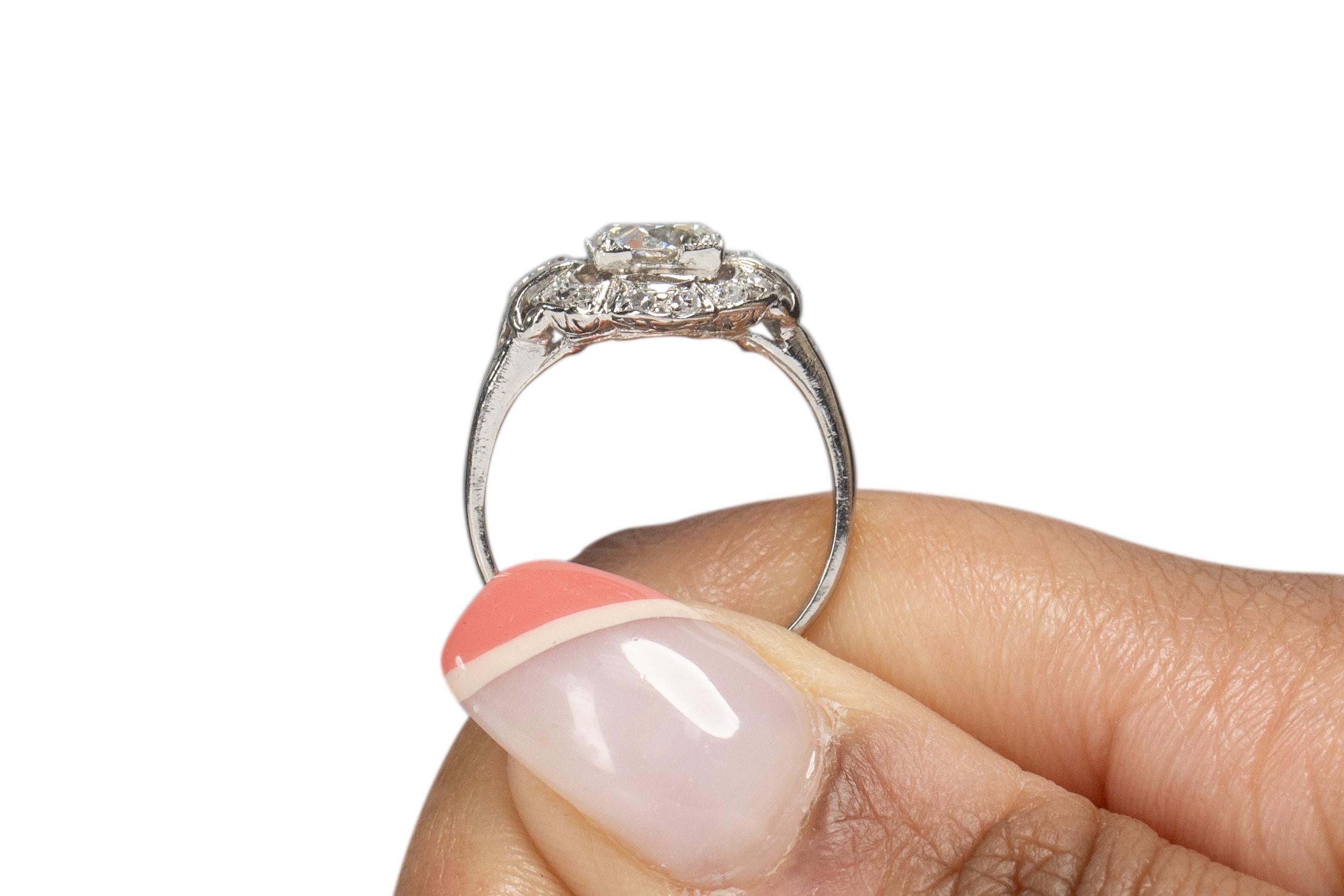 GIA Certified .92 Carat Art Deco Diamond Platinum Engagement Ring For Sale 3