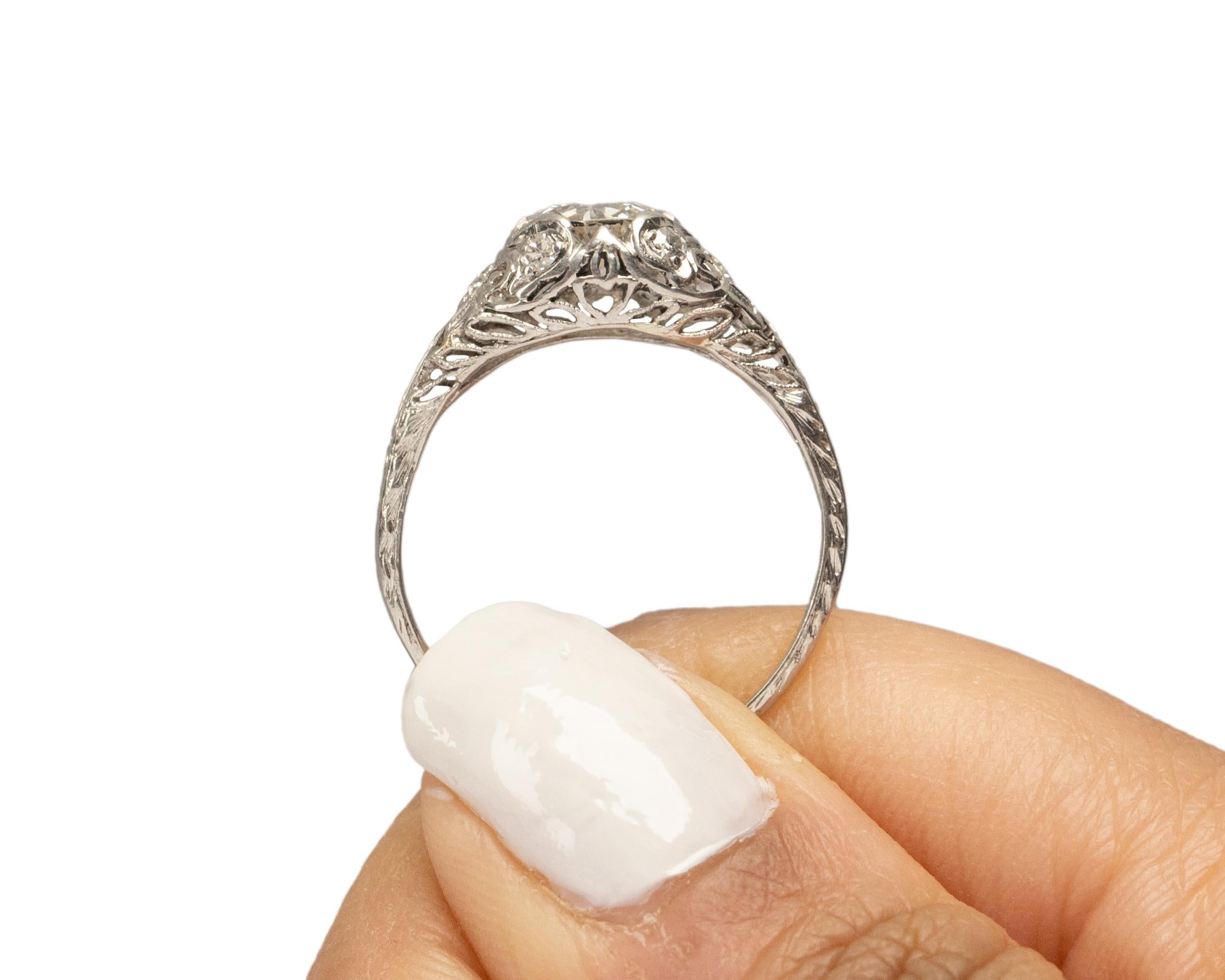 Gia Certified .92 Carat Art Deco Diamond Platinum Engagement Ring For Sale 3