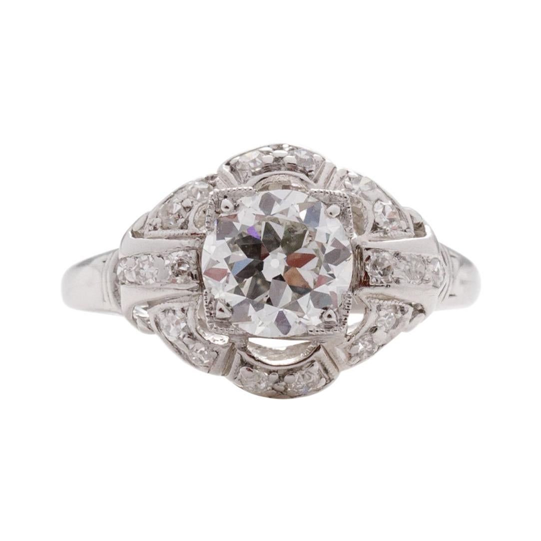 GIA zertifizierter .92 Karat Art Deco Diamant Platin Verlobungsring im Angebot