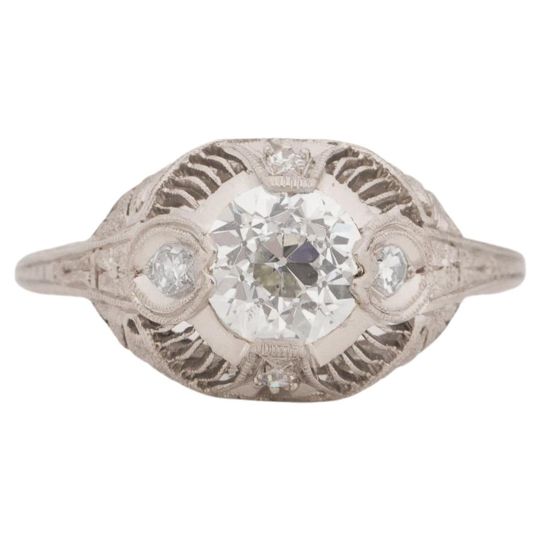 GIA Certified .92 Carat Art Deco Diamond Platinum Engagement Ring