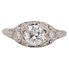 Bague de fiançailles en platine avec diamant Art Déco certifié Gia de 0,92 carat
