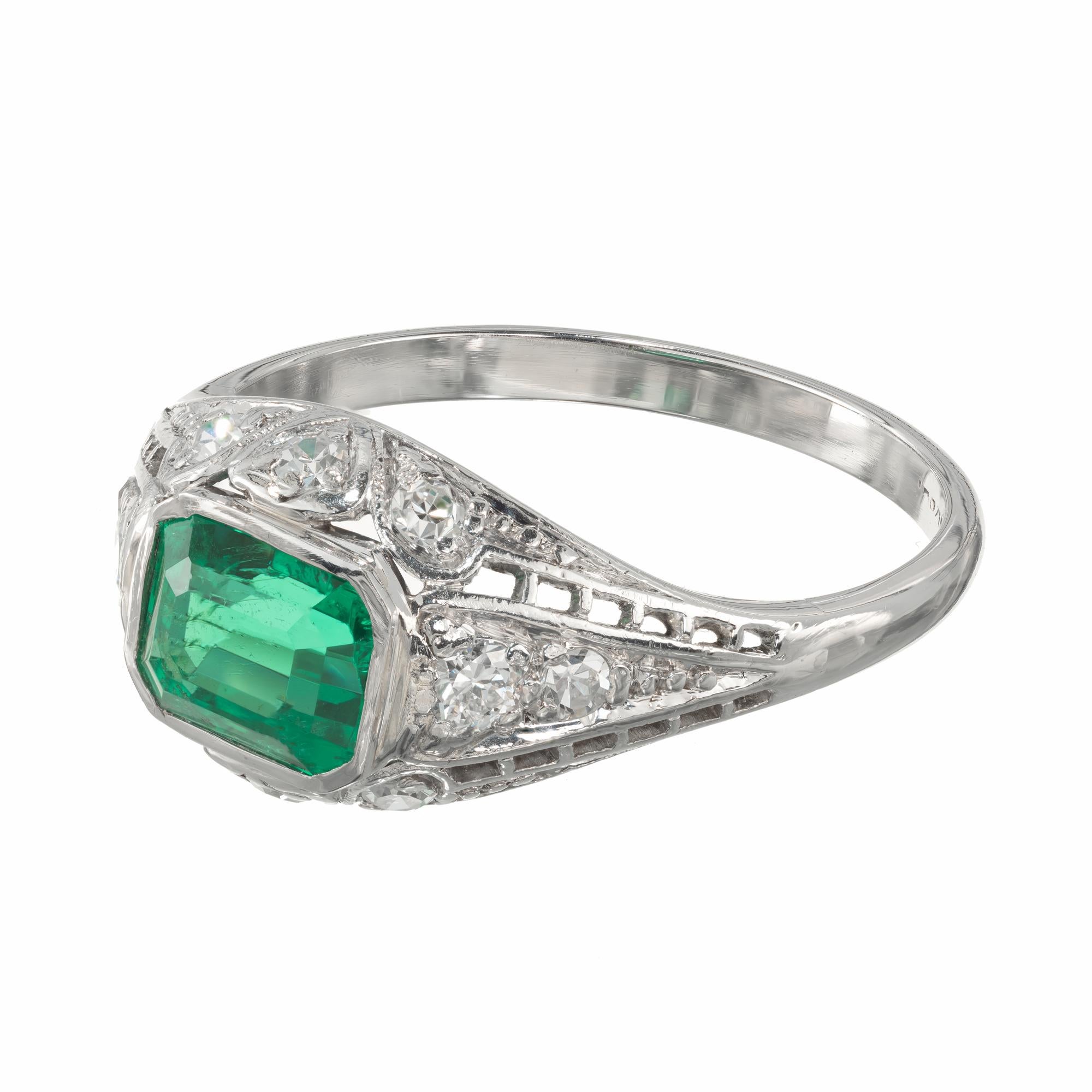 Emerald Cut GIA Certified .92 Carat Emerald Diamond Platinum Art Deco Engagement Ring For Sale