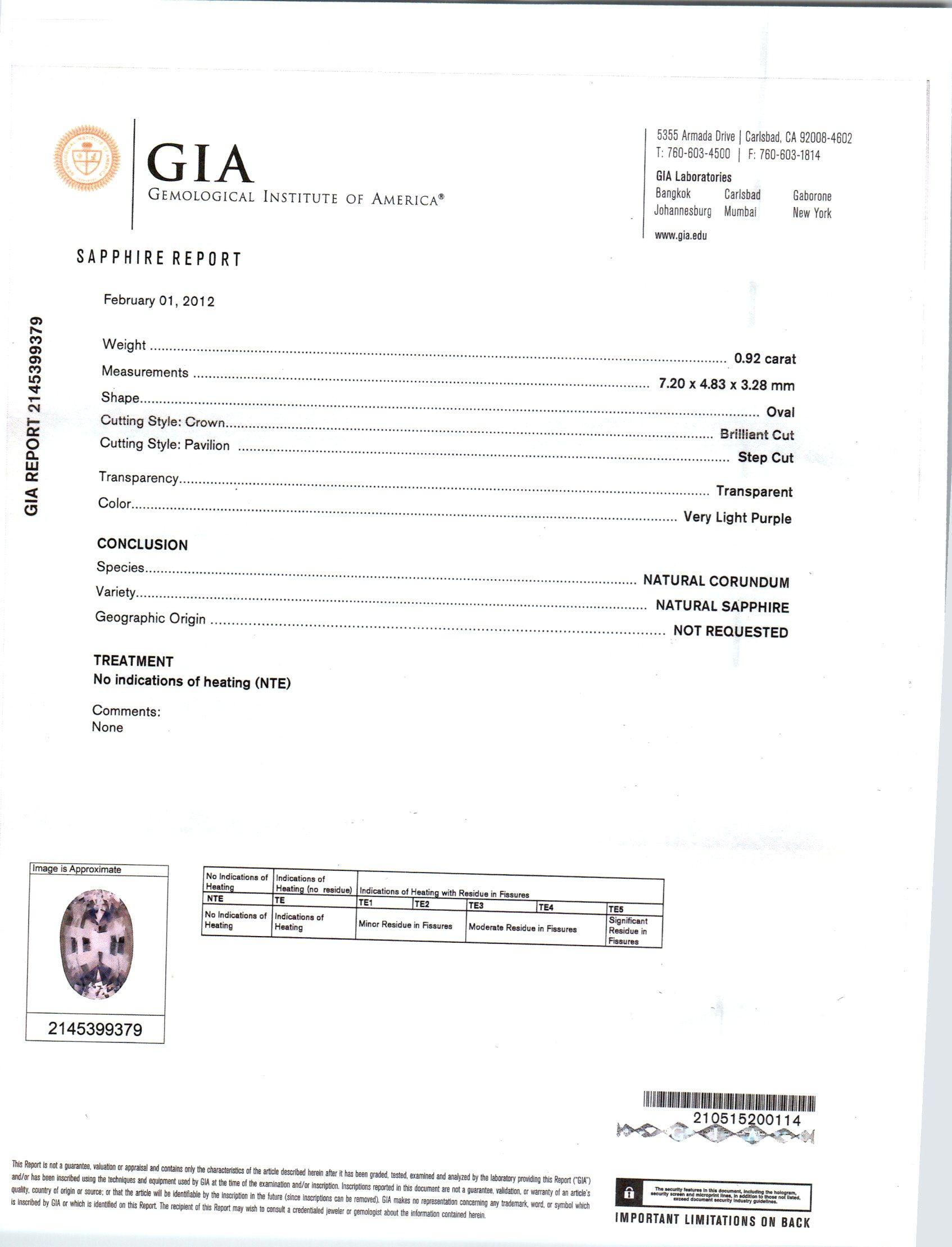 Women's GIA Certified .92 Carat Purple Sapphire Diamond White Gold Engagement Ring