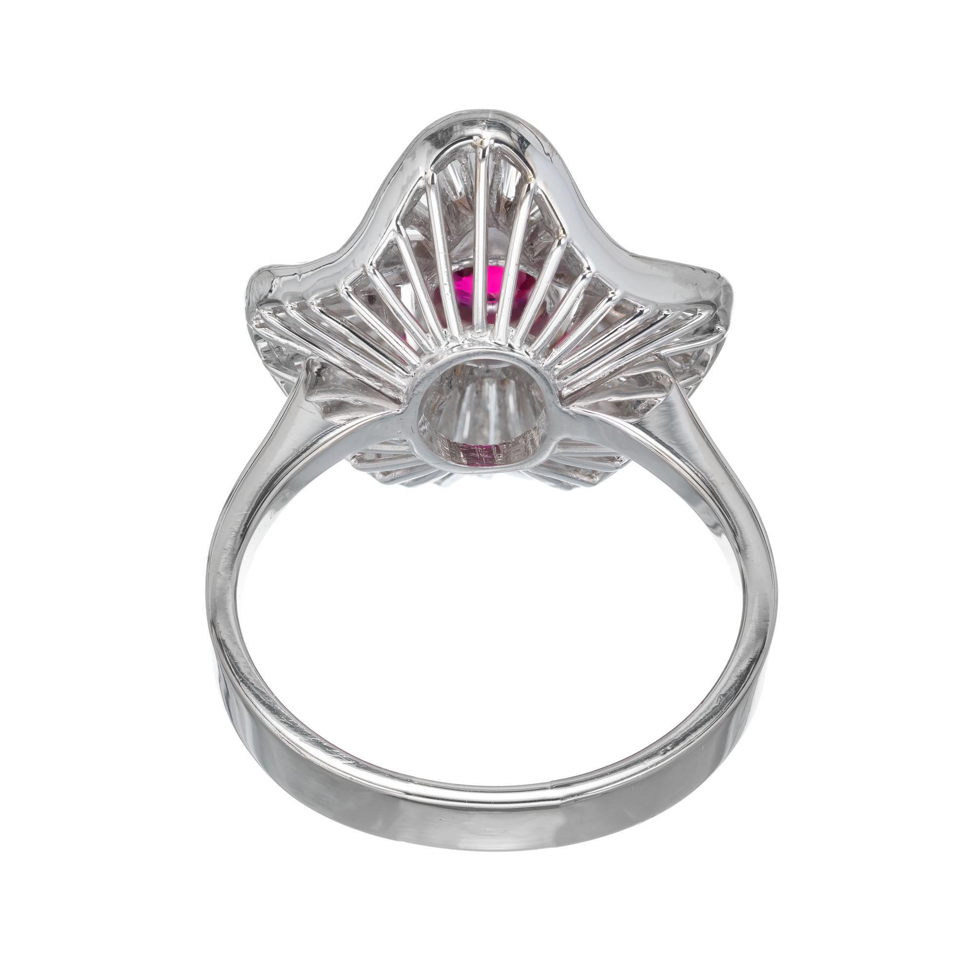 Oval Cut GIA Certified .92 Carat Ruby Diamond White Gold Ballerina Cocktail Ring For Sale