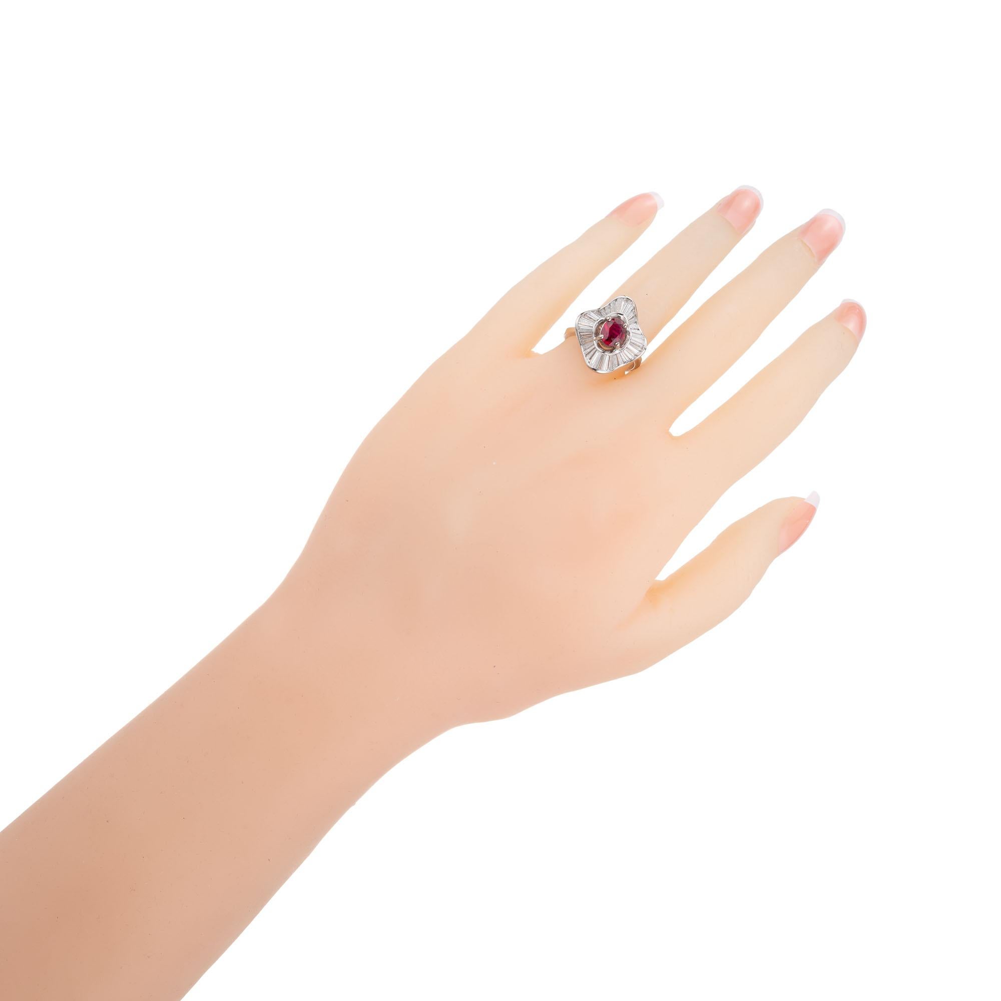 Women's GIA Certified .92 Carat Ruby Diamond White Gold Ballerina Cocktail Ring For Sale
