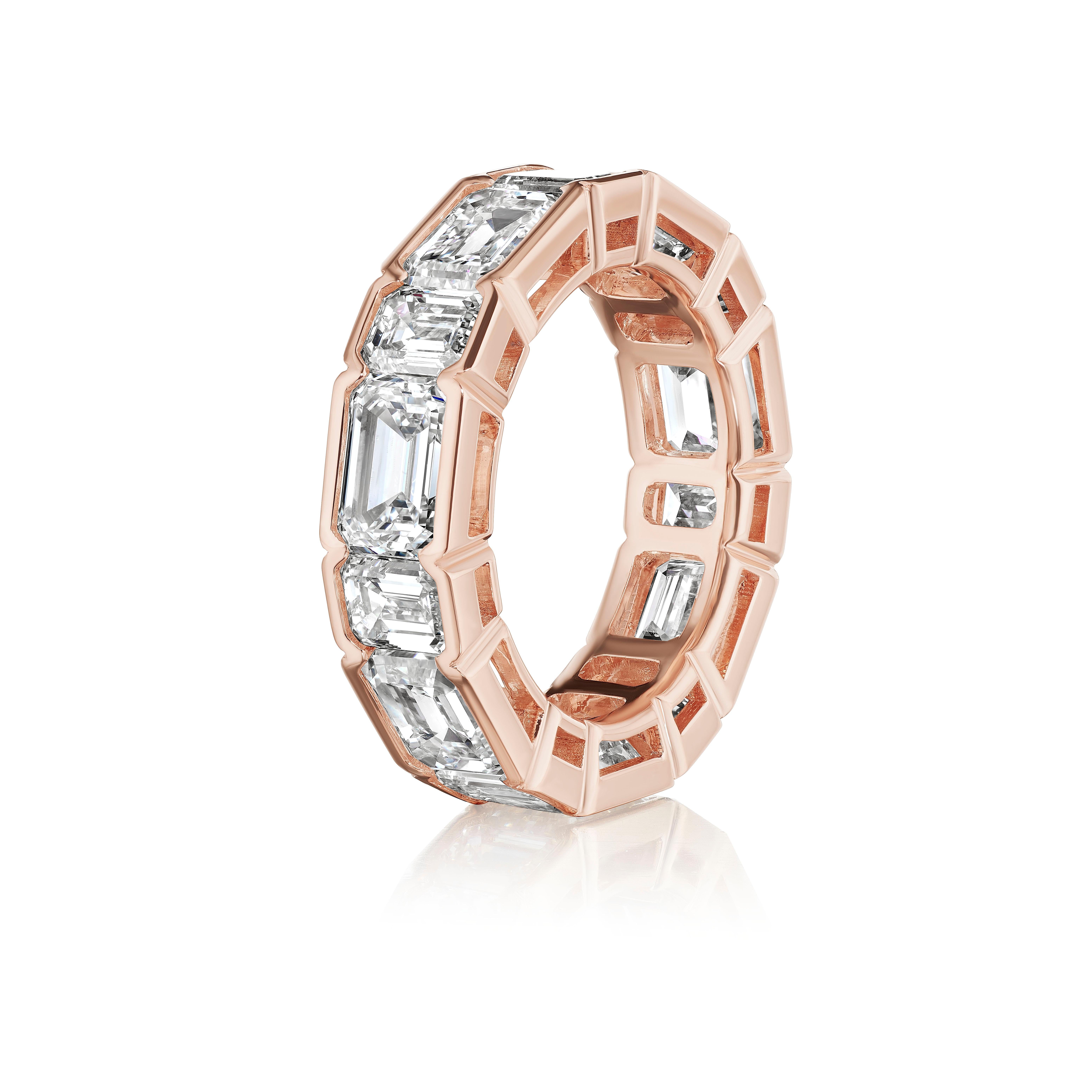 Women's GIA Certified 9.20 Carat Emerald Cut Rose Gold Eternity Band Ring For Sale