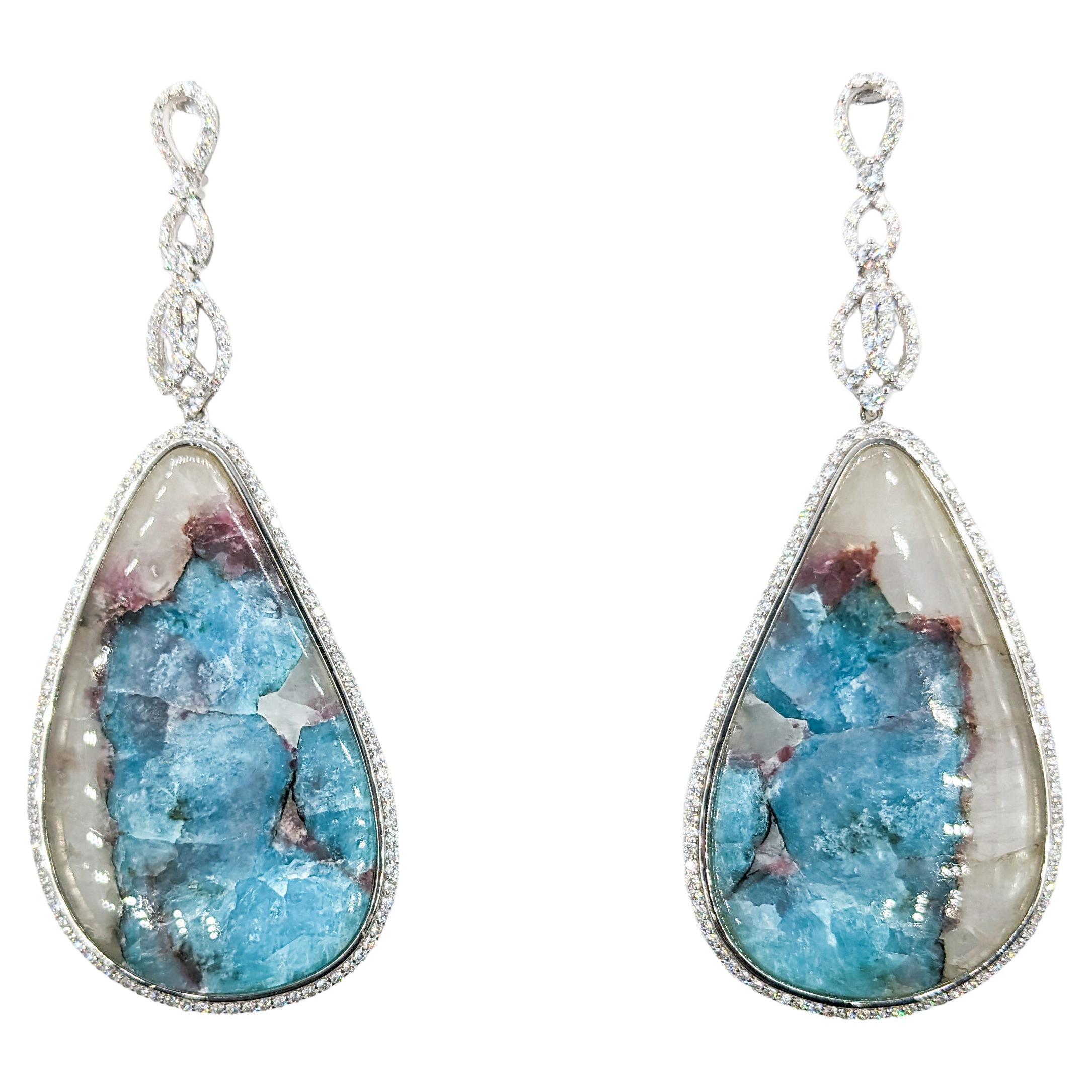 Boucles d'oreilles blanches avec tourmalines paraiba de 92,10 carats et diamants de 2,66 carats certifiés par le GIA  en vente