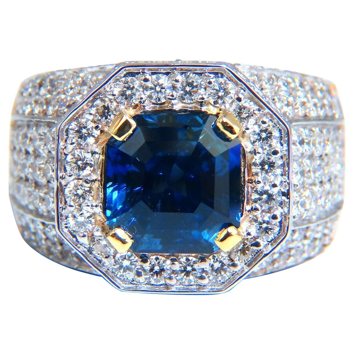 GIA Certified 9.24ct Natural Asscher Cut No Heat Sapphire Men’s Unisex Ring 14kt