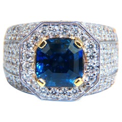 GIA Certified 9.24ct Natural Asscher Cut No Heat Sapphire Men’s Unisex Ring 14kt