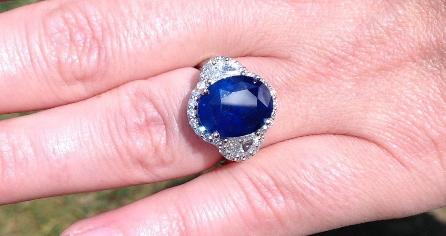 GIA Certified 9.27 CTW Natural Blue Sapphire & Diamond Engagement Platinum Ring 2