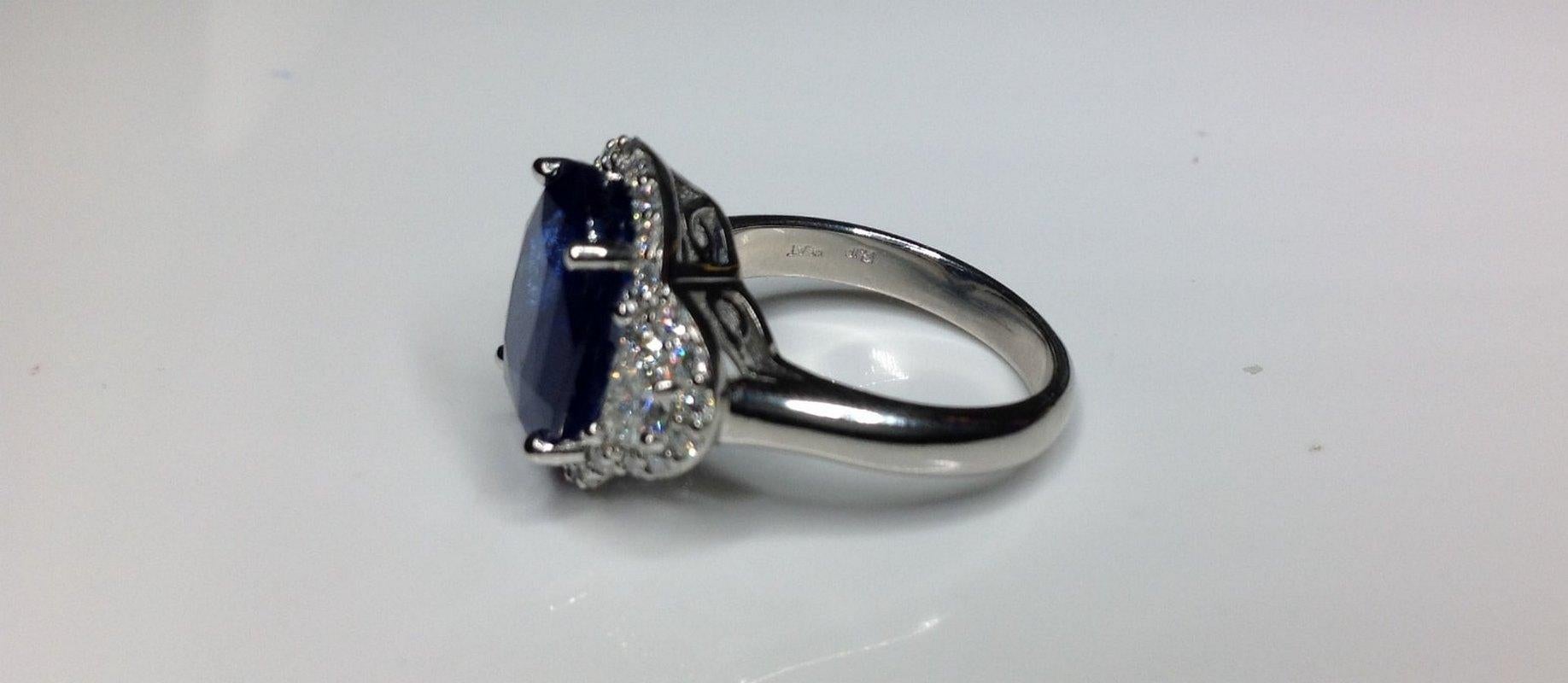 GIA Certified 9.27 CTW Natural Blue Sapphire & Diamond Engagement Platinum Ring 4