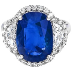 GIA Certified 9.27 CTW Natural Blue Sapphire 
Diamond Engagement Platinum Ring