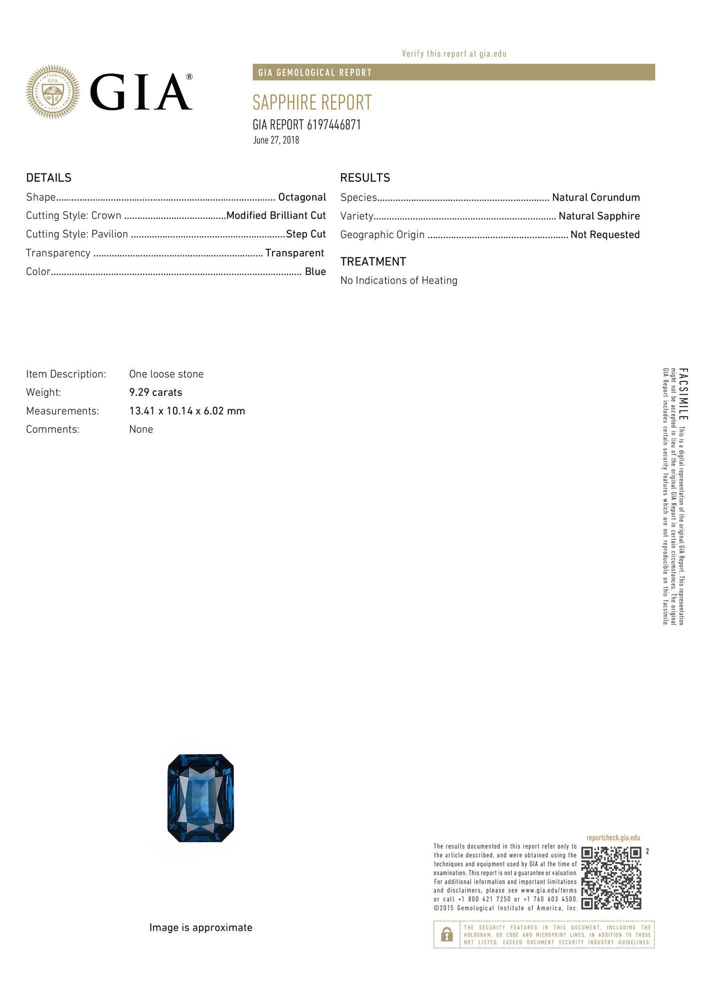 GIA-zertifizierter 9,29 Karat seltener PLT-Ring, blauer Saphir & Diamant, Stufenschliff, keine Hitze  im Angebot 2