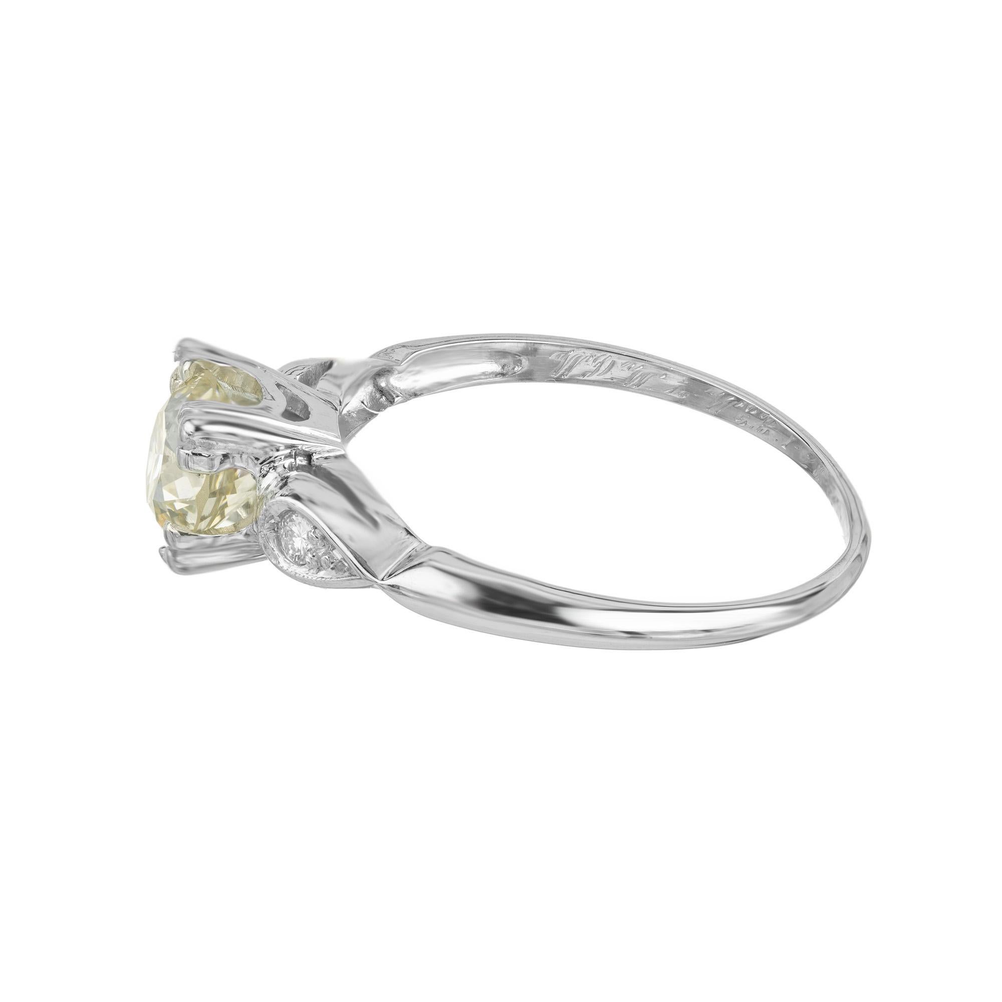 Women's GIA Certified .93 Carat Yellow Diamond Three Stone Platinum Engagement Ring For Sale