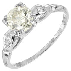 Anillo de compromiso de platino con diamante amarillo de 0,93 quilates certificado por GIA y tres piedras