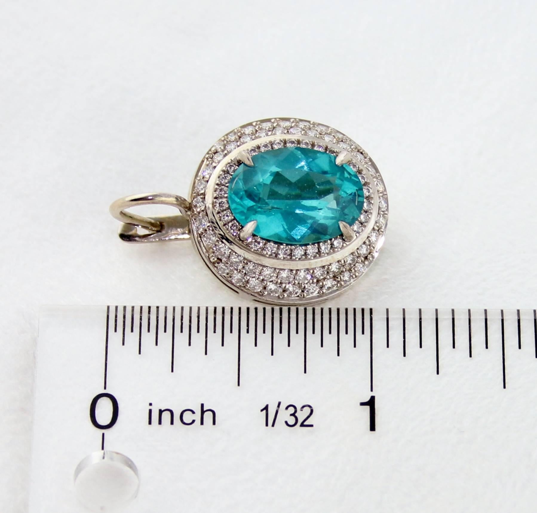 Oval Cut GIA Certified 9.31 Carat Greenish Blue Apatite Diamond Gold Earrings For Sale