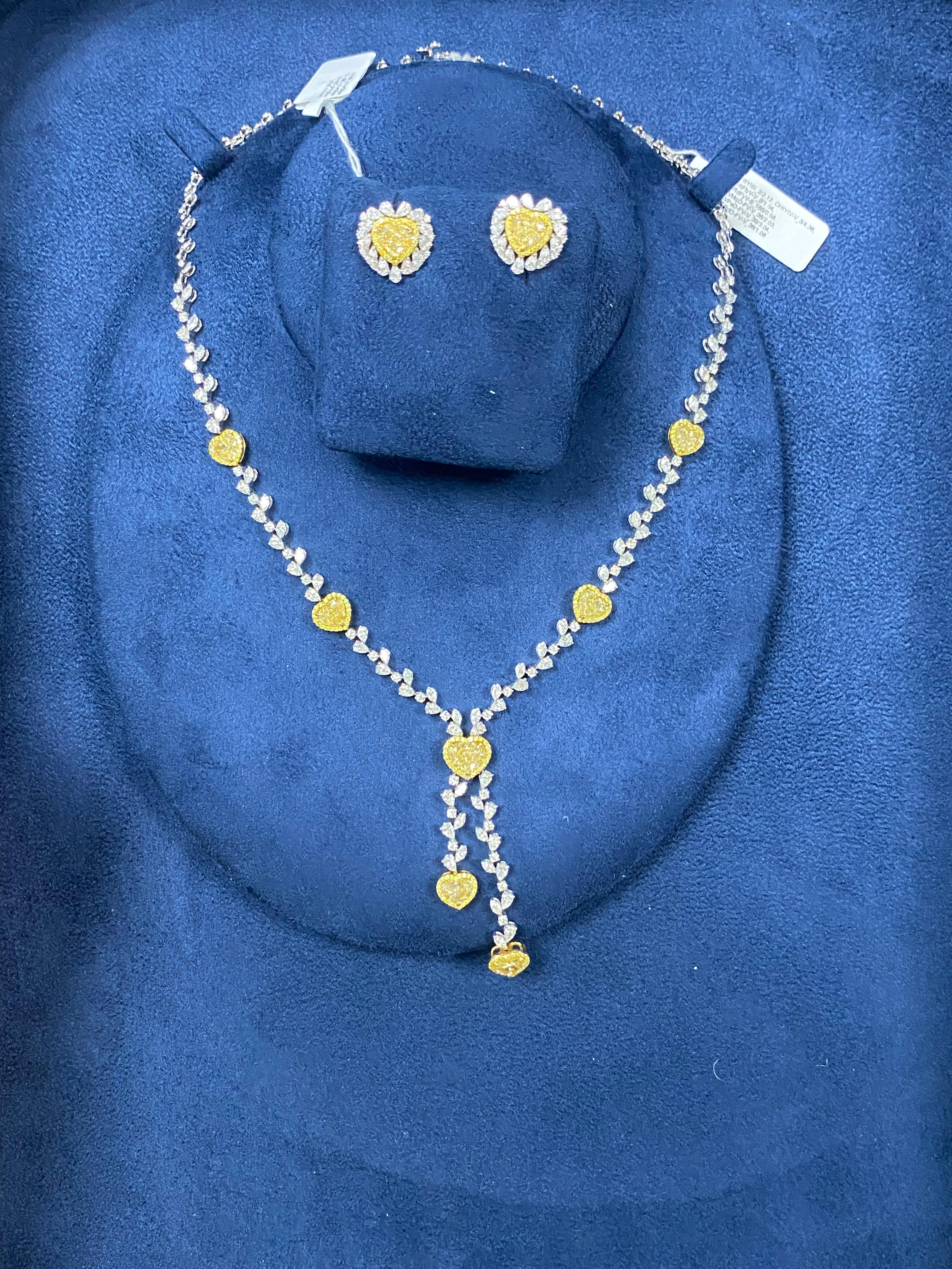 Boucles d'oreilles certifiées GIA en diamant blanc jaune de 9,347 carats 58 diamants en vente 5