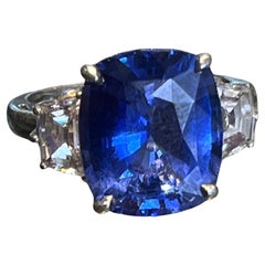 Used GIA Certified 9.35 Carat Ceylon Sapphire & Diamond 3 Stone Ring