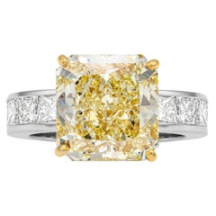 GIA Certified 9.36 Carats Radiant Cut Yellow Diamond Engagement Ring in Two-Tone