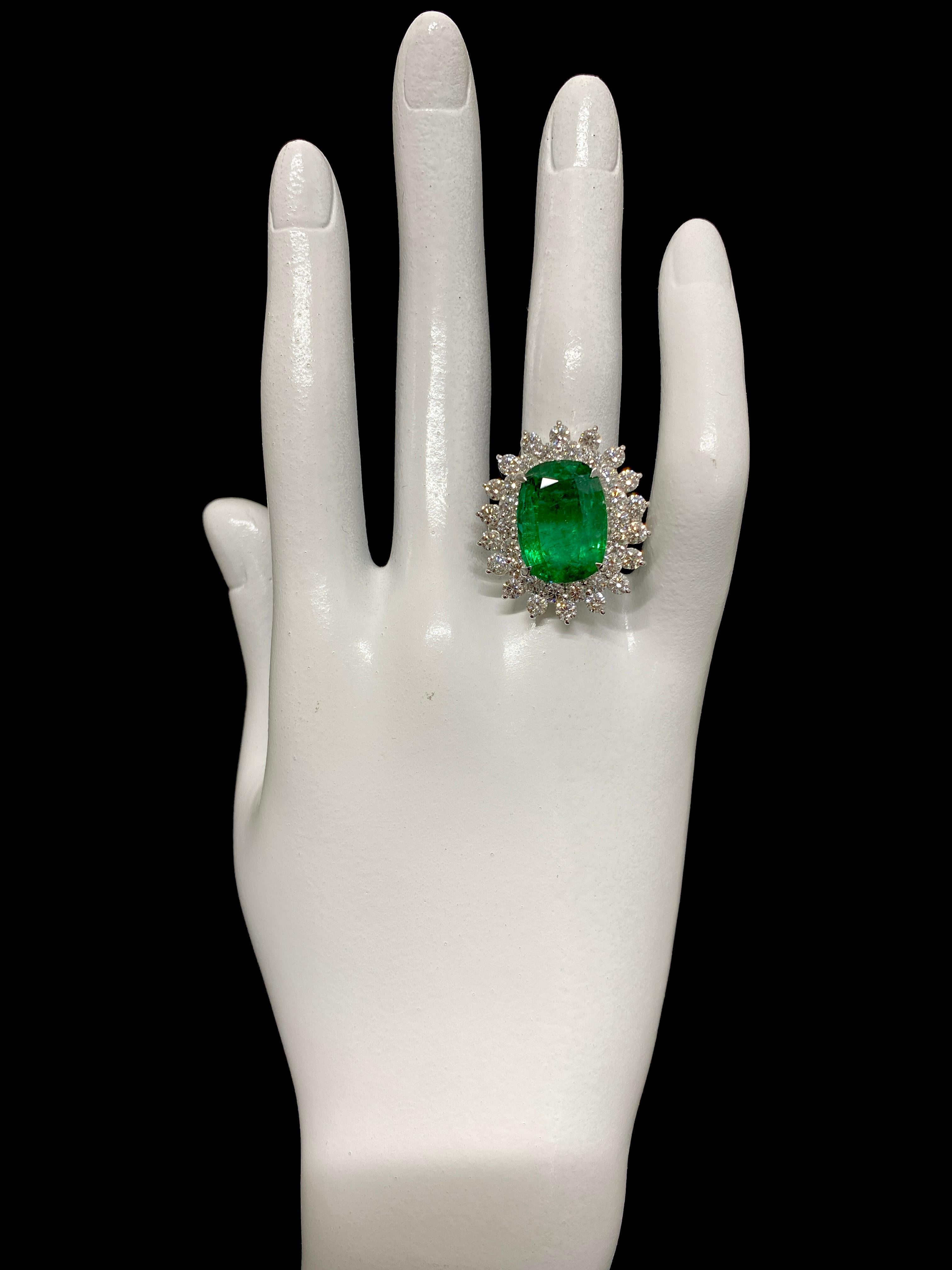 Women's GIA Certified 9.37 Carat Natural Zambian Emerald and Diamond Double Halo Ring For Sale
