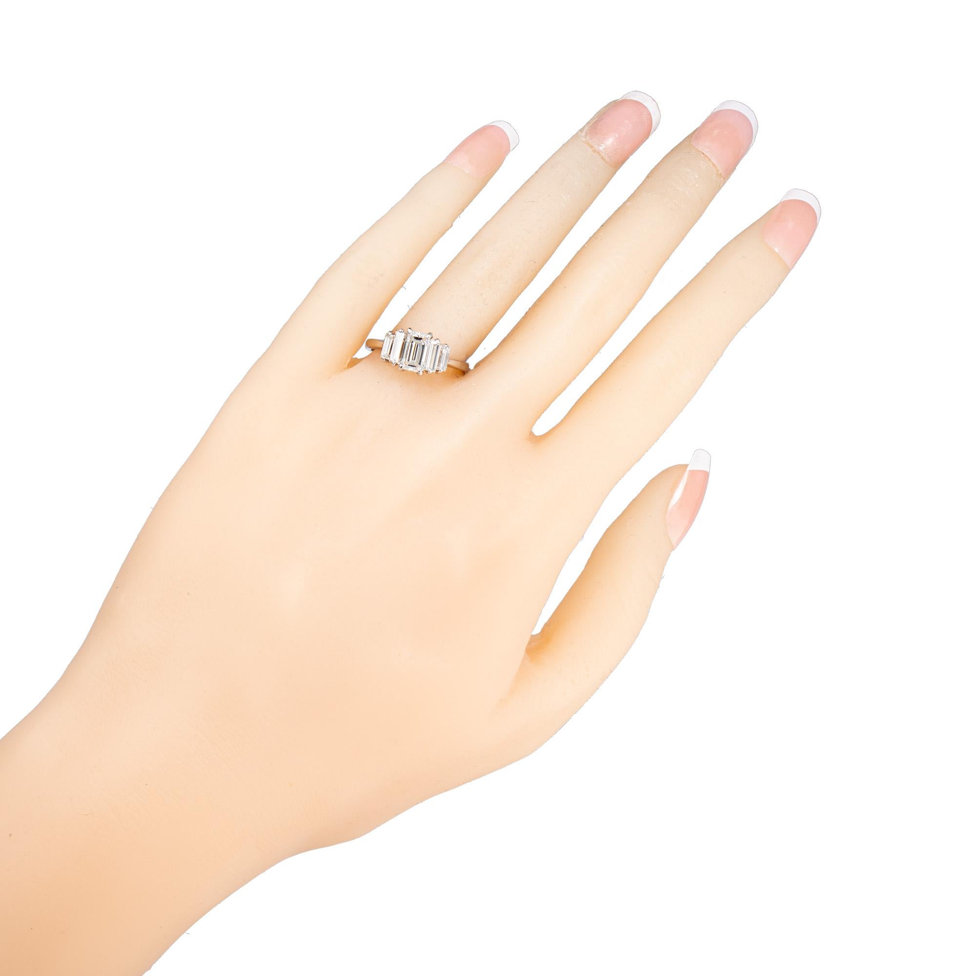 GIA Certified .94 Carat Emerald Cut Diamond Platinum Engagement Ring For Sale 2