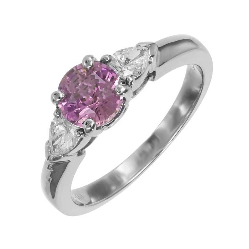 GIA Certified .94 Carat Pink Sapphire Diamond Platinum Engagement Ring In Good Condition For Sale In Stamford, CT
