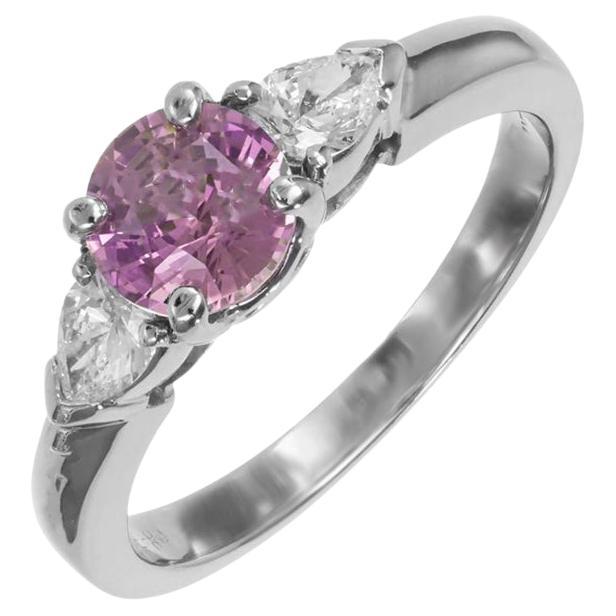 GIA Certified .94 Carat Pink Sapphire Diamond Platinum Engagement Ring For Sale